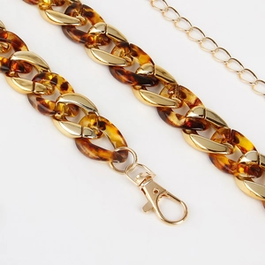 Leopard print acrylic and gold metal chunky chain belt for women dresses