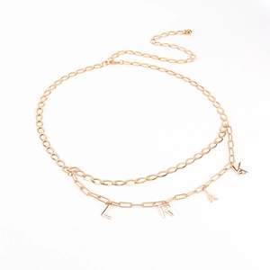 Double-layered gold waist chain with Eiffel Tower and letter charms for women