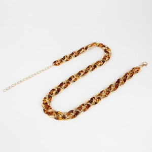 Acrylic leopard print and gold metal links body chain with adjustable lobster clasp closure