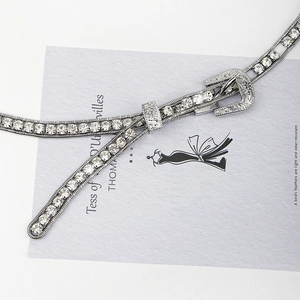 Elegant rhinestone waist chain belt with vintage floral buckle and silver alloy finish