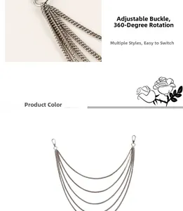 Detail of 360 degree rotating lobster clasp on silver five-layer punk metal waist chains