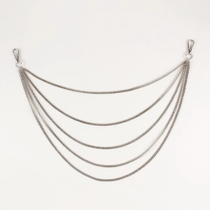 Detail of five-layer silver punk waist chain with sturdy lobster clasps for accessories