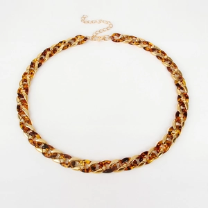 Leopard Print Acrylic Chunky Chain Waist Belt For Women Gold Alloy Interspersed Link Body Chain Decorative Fashion Accessory