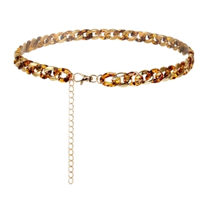 Chic leopard resin and gold metal link body chain for women stylish waist accessory