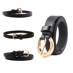 Minimalist Women's Skinny PU Leather Belt With Alloy Metal Buckle Geometric Decorative Waist Belt For Dresses Commuting