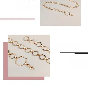Détails de la ceinture chaîne géométrique dorée à hexagones avec fermoir ajustable