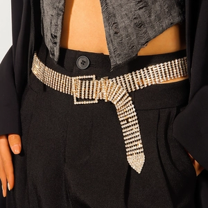 Ceinture Punk en Strass pour Femme Chaîne de Taille en Maille Or Argent Ceinture Brillante Luxueuse pour Jeans Robe de Fête Accessoires de Mode