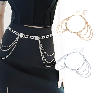 Chaîne de Taille en Métal Multi-Rangs Punk pour Femmes Or Argent Pendentif Pièce à Franges Chaîne de Corps Bijoux Mode
