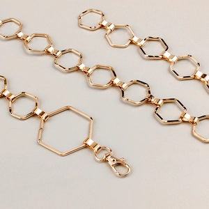 Ceinture chaîne à maillons hexagonaux dorés pour femme avec fermoir mousqueton