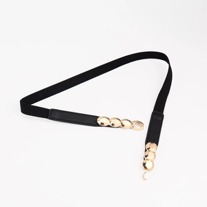 Ceinture élastique noire pour femme avec boucle circulaire emboîtable en métal doré