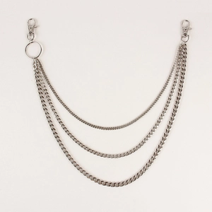 Punk style triple layer silver metal wallet chain for jeans with lobster clasps
