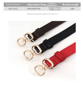Détail de ceintures en cuir de 2,3 cm avec boucles dorées à double anneau en trois couleurs