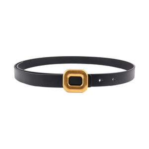 Slim black PU leather belt for women featuring a vintage bronze square metal buckle