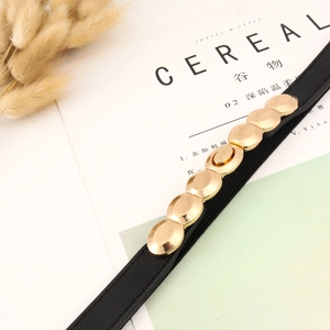 Ceinture élastique noire pour femme avec sept boucles ovales dorées sur fond épuré