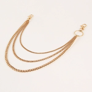 Punk style triple-layered gold metal pant chain with lobster clasps for jeans and fashion