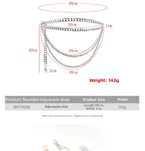 Detailed size chart for the gold-toned triple-layer star and moon pendant waist chain