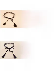 Detailed grid view of lace woven waist belts with tassels in five various colors