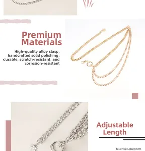 Detailed view of adjustable three-layer gold alloy waist chain with sun and moon charms