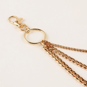 Three-layer gold metal hip-hop pants chain with multi-level links and lobster clasp