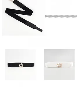 Close-up of elastic waist belt with rhinestone buckle for women dresses and coats