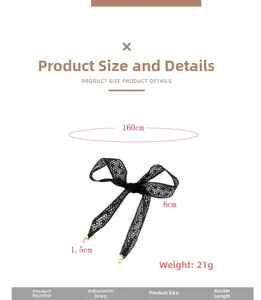 Détails d'une ceinture en dentelle florale noire de 160 cm avec pendentifs perles