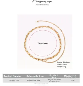 Detail of gold metal woven waist chain with pearl charms showing 70+50cm size dimensions