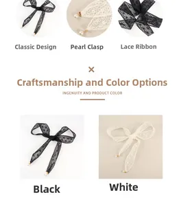 Détail de ceinture en dentelle avec nœud et perles en noir et blanc design élégant