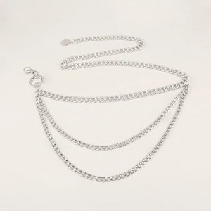 Three-layer silver metal waist chain with moon and star pendants for women