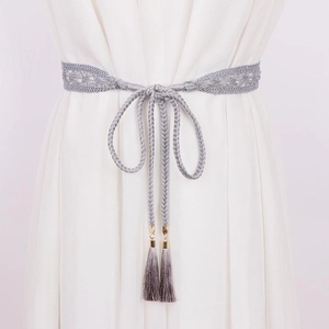 Women Bohemian Woven Waist Rope Lace Tassel Cotton Linen Adjustable Belt For Dress Vintage Ethnic Thin Waistband Accessory