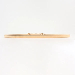 Detail of a thin golden elastic spring belt with a textured surface and small buckle