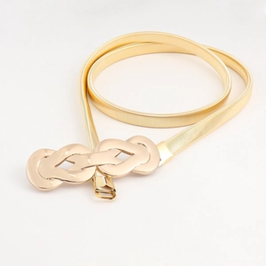 Ceinture élégante en métal doré élastique pour femmes avec boucle décorative en nœud