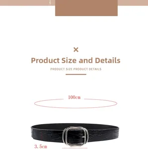 Detail showing belt dimensions 100cm length and 3.5cm width with black crocodile pattern