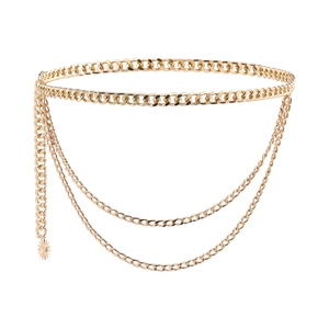 Three-layer gold metal waist chain with sun and star pendants for women belt accessories