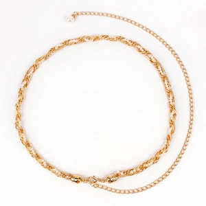 Elegant gold metal waist chain with pearls and twisted rope design for summer dresses