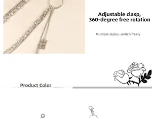 Detail of silver multi-layer punk pants chain featuring a MIND engraved metal tag