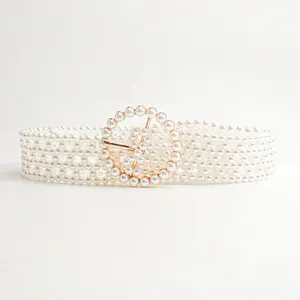 Luxury Alloy Imitation Artificial Pearl Waist Chain White Beaded Hollow Out Decorative Belt For Dress Wedding Party Banquet Accessories