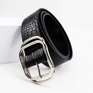 Crocodile Pattern PU Leather Belt For Women Simple Geometric Double Ring Alloy Buckle Versatile Waistband Fashion Waist Strap Accessory