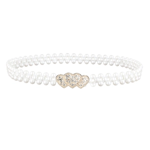 Elegante cintura elastica in perle con fibbia dorata a forma di cuore con strass