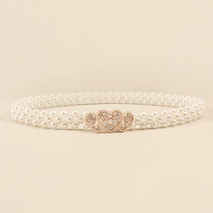 Elegante Catena da Vita con Künstliche Perle da Donna Fibbia a Cuore in Strass Cintura Elastica Accessorio per Abito Gioielli da Festa