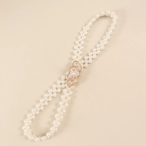 Elegante cintura in perle a doppia fila con fibbia a cuore in strass per abiti femminili