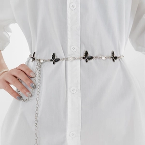 Butterfly Enameled Rhinestone Waist Chain Belt For Women Rose Pendant Adjustable Metal Chain Belt Versatile Accessories