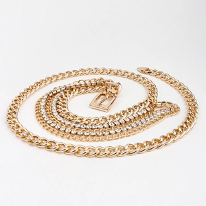 Elegant gold multi-layer metal waist chain with rhinestones for dresses and shirts