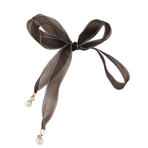 Cinturón de cinta de gasa marrón con colgantes de perlas para vestidos de mujer moda