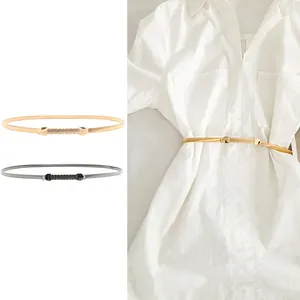 Women Fashion Metal Waist Chain Elastic Snake Bone Link Belt With Braided Wave Buckle Gold Gun Black Waistband Accessory