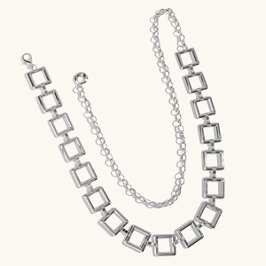 Punk style silver hollow rectangle metal waist chain belt with lobster clasp closure