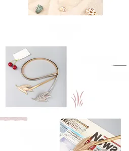 Detail of metal spring waist chain with polished leaf-shaped alloy buckle for dresses