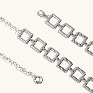Polished silver square link waist chain for women with lobster clasp and extension