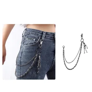 Chaîne de Taille en Métal Double Couche Punk Hip Hop Avec Pendentif Tête de Mort Gris Fusil Gothique Pour Jean Femme Homme