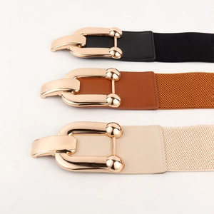 Chic wide elastic corset belts for women in black, brown and beige with gold metal buckle