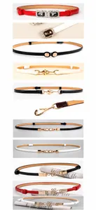 Détails de plusieurs ceintures fines à perles en rouge, blanc, noir et beige chic